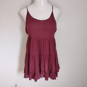 Brandy Melville Open Back Tiered Tunic Top Burgundy Spaghetti Straps One Size